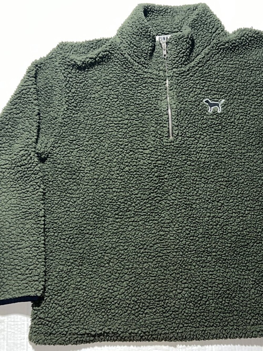 Victoria's Secret PINK Green Sherpa Fleece 1/4 Zip Pullover Sweatshirt Jacket L